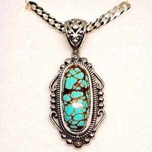 Blue Horizon Turquoise pendant in 925 Sterling Silver 5.00tcw 20" Italian chain